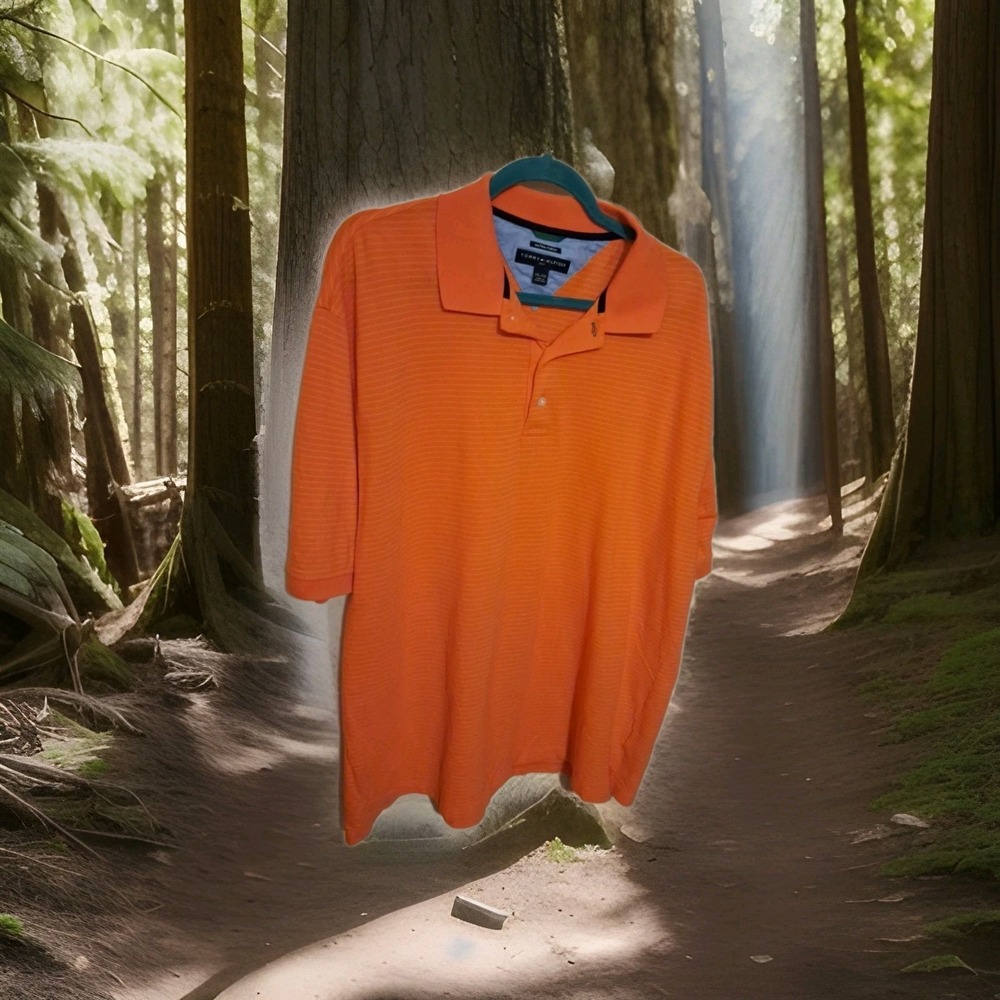 Tommy Hilfiger 2XL Orange Horizontal Stripe Short Sleeve Polo Golf Shirt G-028